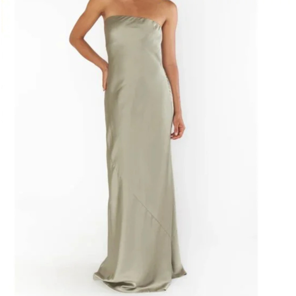 Taylor Tube Maxi - Show Me Your MuMu Strapless Dress In Moss Green Luxe Satin